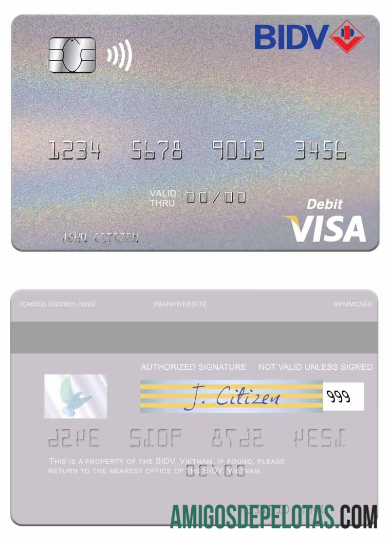 Cartão de débito Visa BIDV do Vietnã modelo